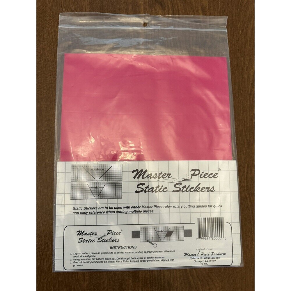 Master Piece Static Stickers For Sewing With Masterpiece Ruler Rotary Guide Pink